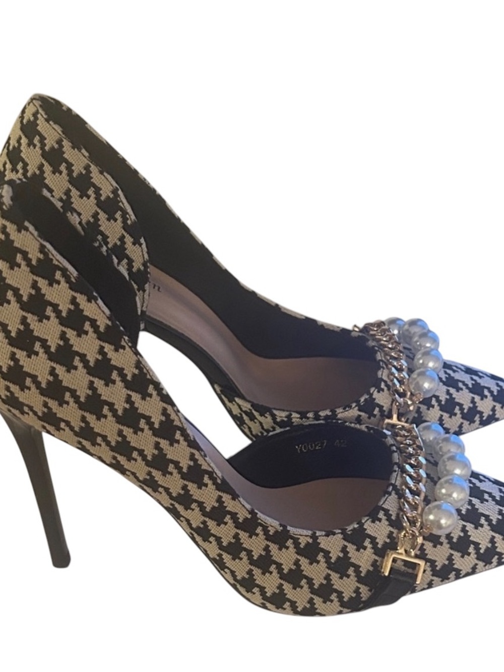 Yuzefi Houndstooth Heels with Pearl Detail - Picture 12 of 13